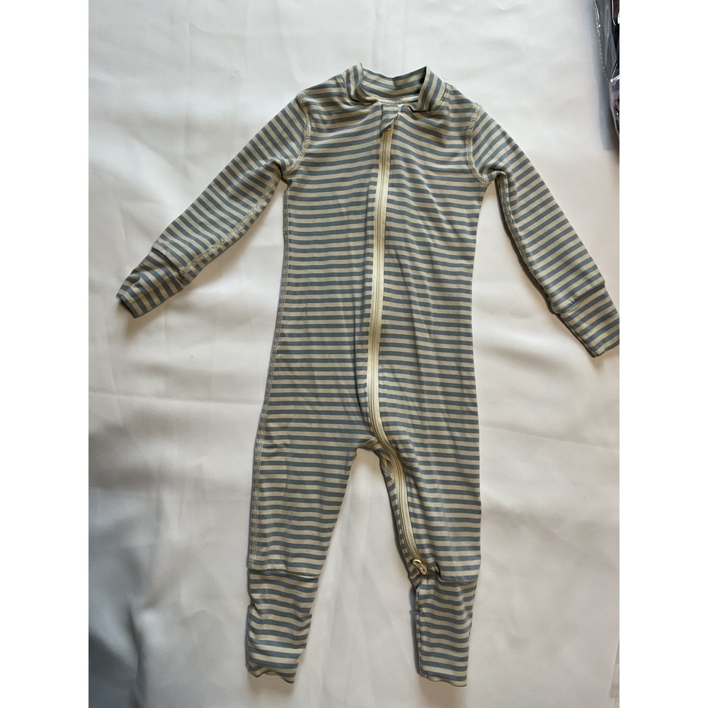 Hanna Andersson Ultimate Baby Zippie Blue Striped Organic Cotton Sleeper 6-12M